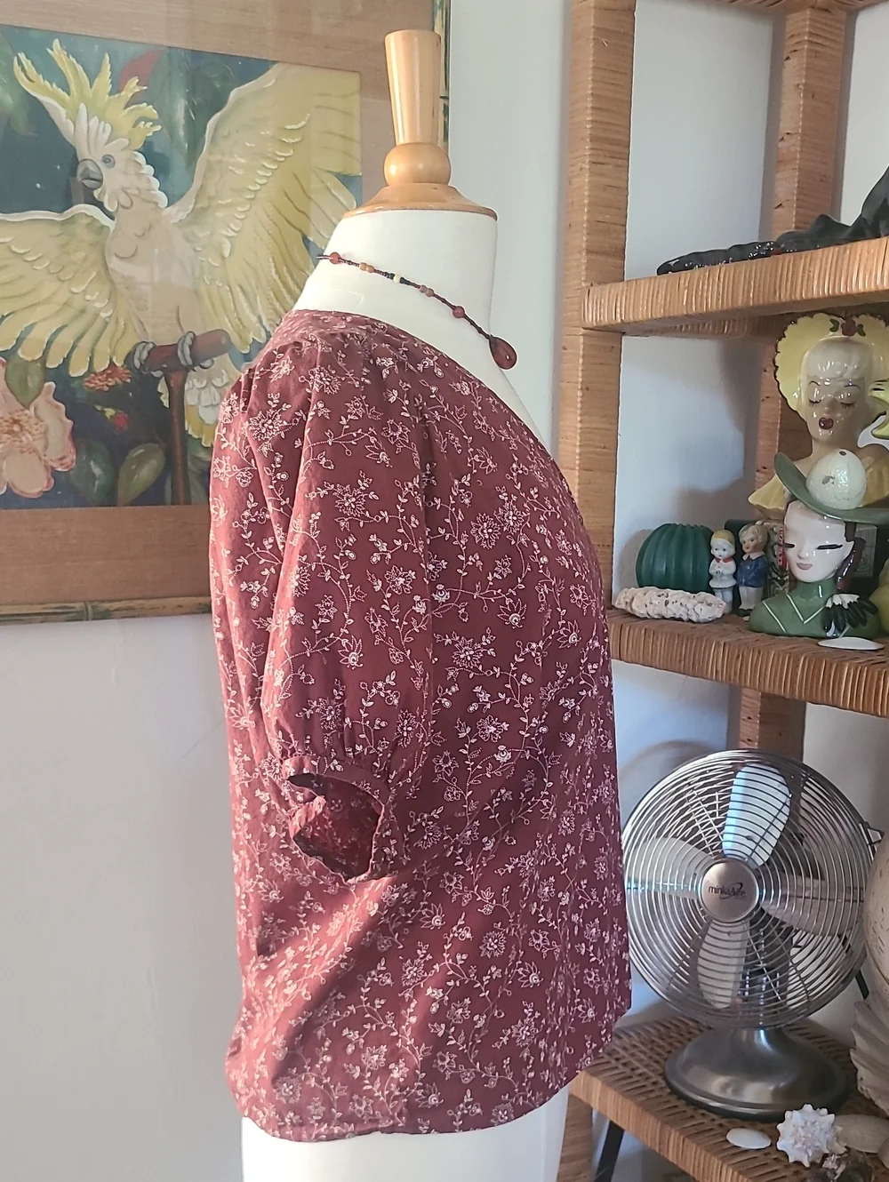 Madewell Batik Vine V-Neck Puff Sleeve Top Size S